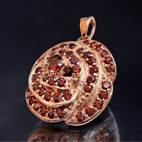 Rose Gold Over Sterling Garnet Rose Pendant - Picture 5 of 11